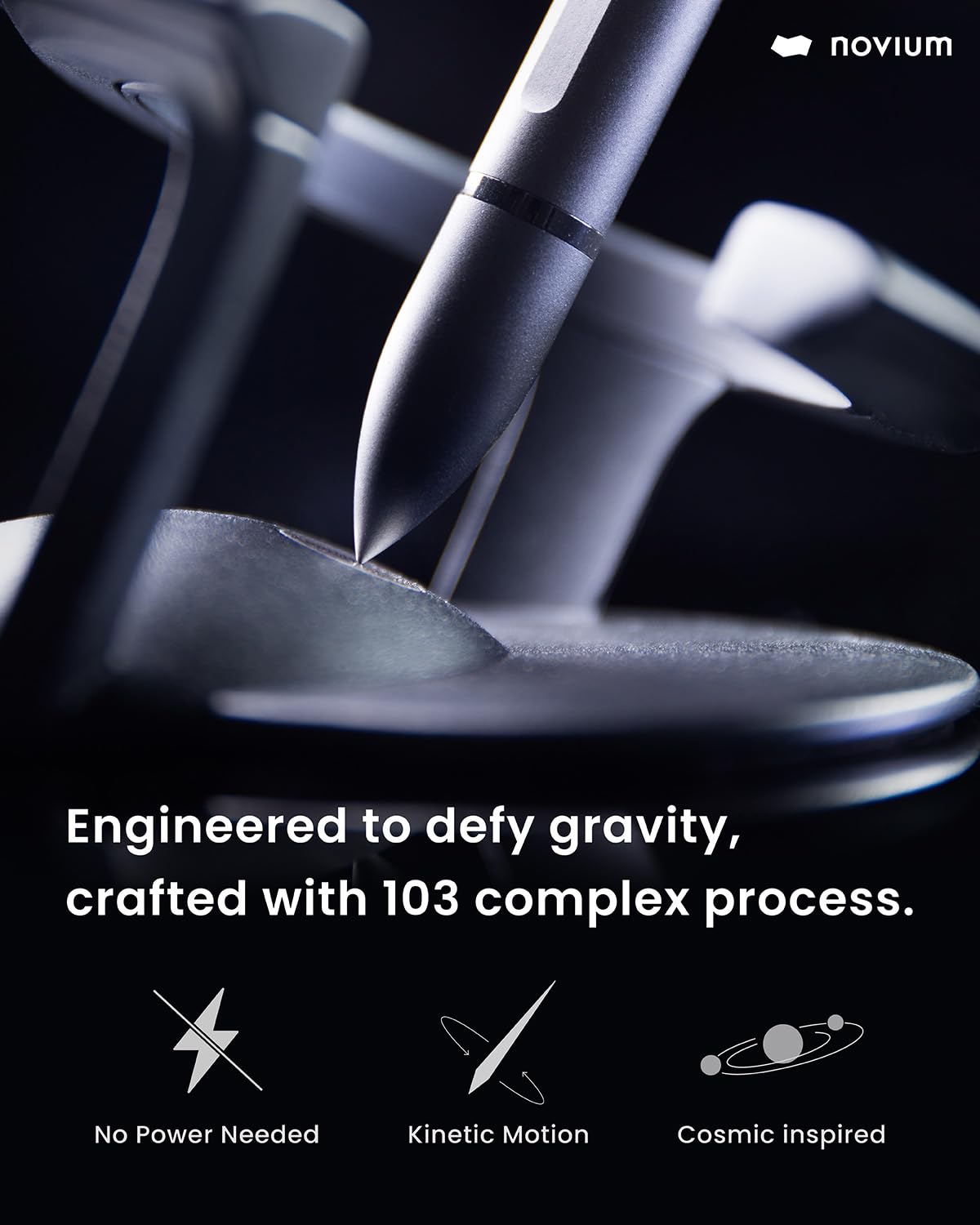 novium Hoverpen Interstellar - Space Black, Ballpoint Pen, Unique Conversational Starter, Premium Futuristic Design, Precision Flow Ink, Schmidt Ballpoint Cartridges
