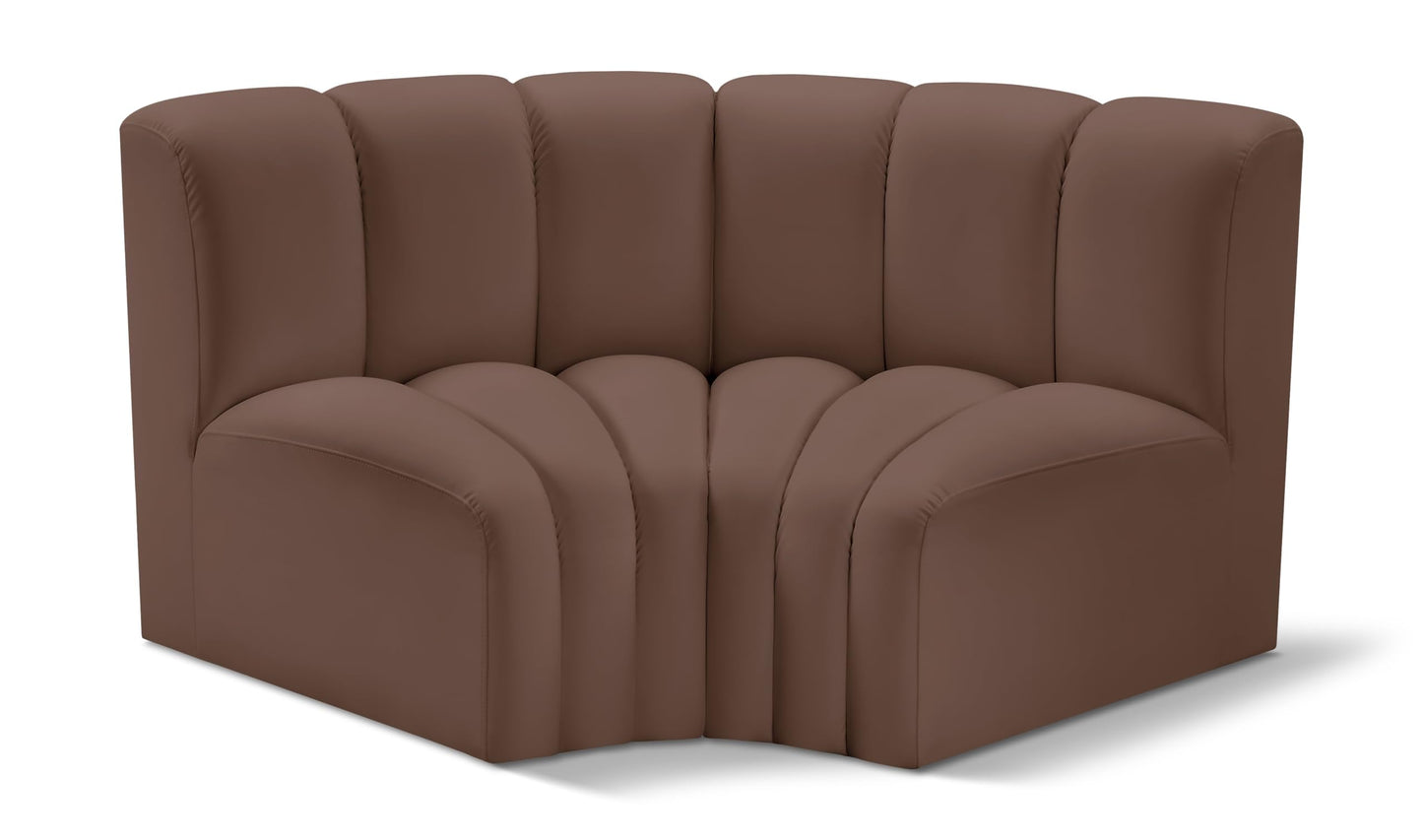 Meridian Furniture 101Brown-S2B Arc Collection Modern | Contemporary Modular Sofa with Soft Brown Vegan Leather, Deep Channel Tufting, Modular Design, 60" W x 33" D x 30" H, Brown