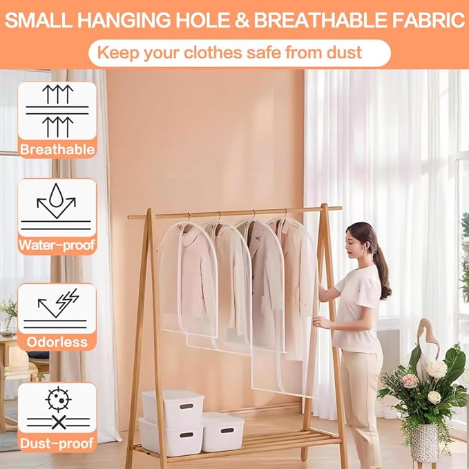 Clear Garment Bags for Hanging Clothes Travel Suit Bags for Closet Storage