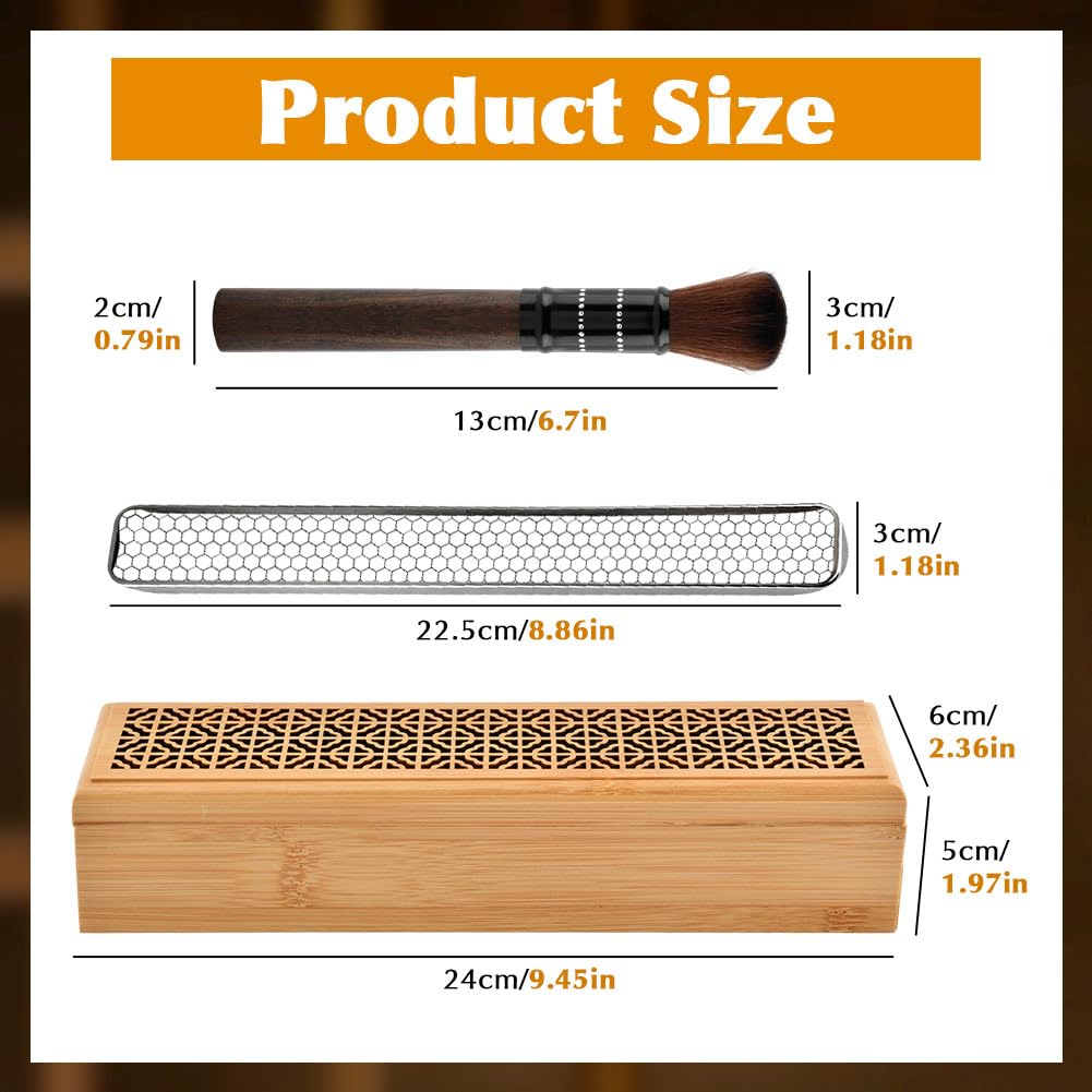 Incense Holder Burner, Coffin Double Layer Wooden Ash Catcher with Storage Drawer & Lid, Includes Zen Brush and Incense Stand for Meditation, Yoga Room, Home, Office