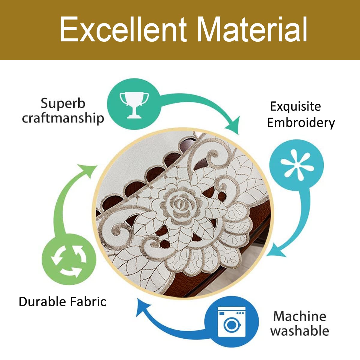 Sandweek Brown Flower Embroidered Lace Tablecloth Damask Dust-Proof Table Cloth Fabric Table Cover for Kitchen Dinner Picnic Outdoor and Indoor Home Decor (Rectangle/Oblong, 33 x 60 inch)