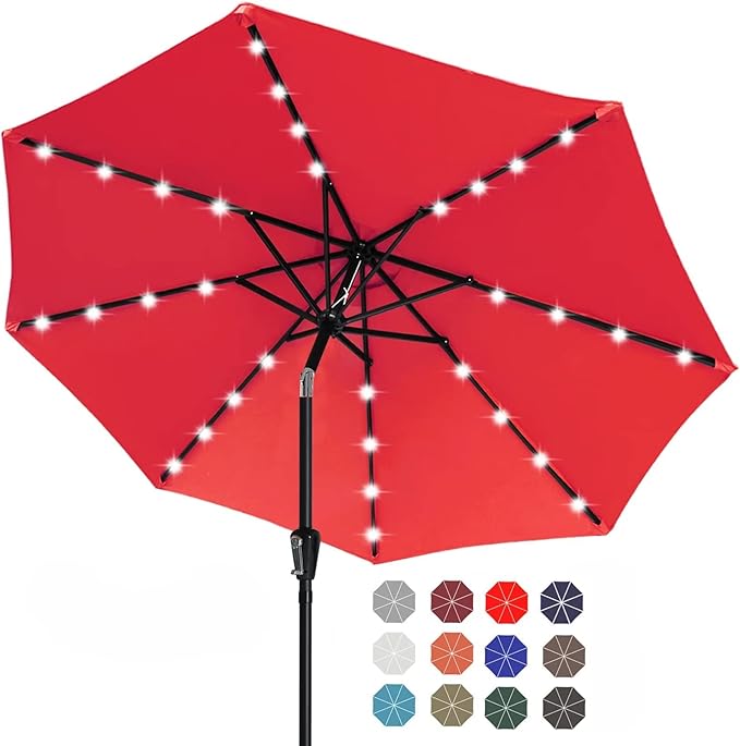 ABCCANOPY Durable Solar Led Patio Umbrellas with 24LED Lights 7.5FT (Red)