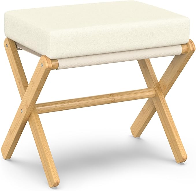 BAMBOOHOMIE Foldable Foot Stool Ottoman, Modern Foot Rest
