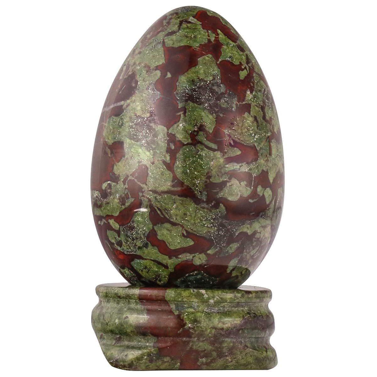 Nupuyai 1.8" Healing Crystal Egg with Round Stone Stand, Polished Decorative Oval Stone Statue for Home Office Tabletop, Dragon Blood Stone