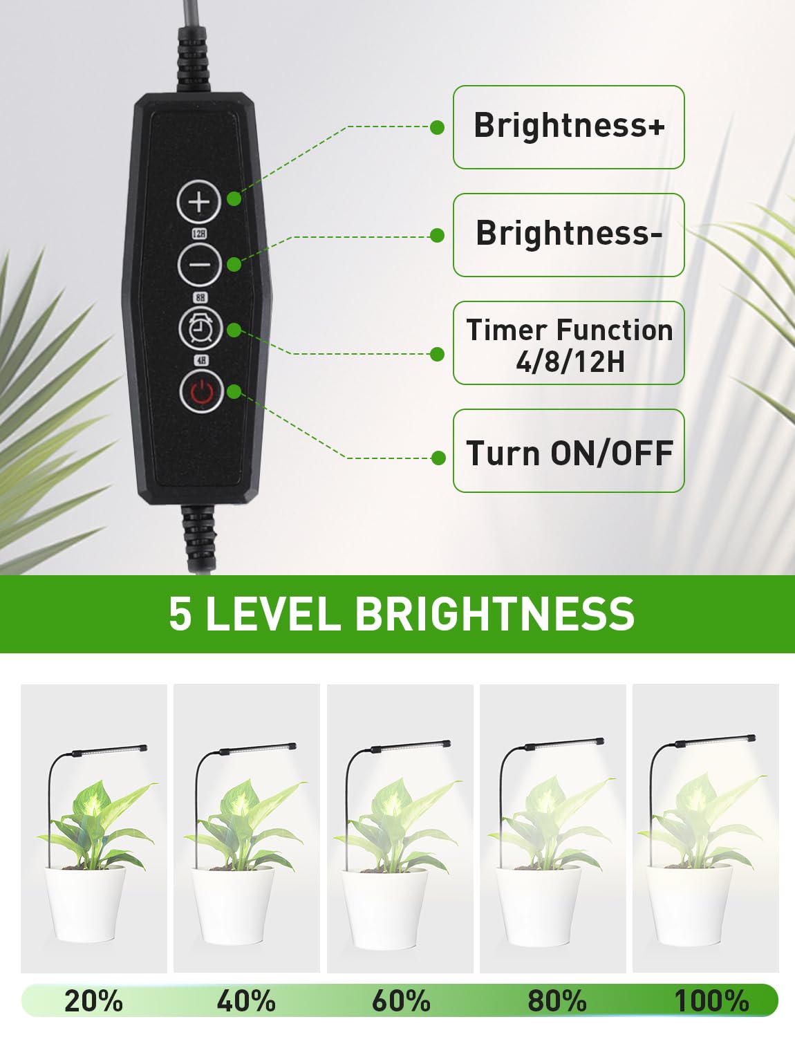 Grow Lights for Indoor Plants Full Spectrum, Plant Lights for Indoor Growing, 48 LEDs Ground Plug Grow Light with Gooseneck, Auto Timer & Dimmable Settings, Ideal for Small and Indoor Plants, 2 Packs