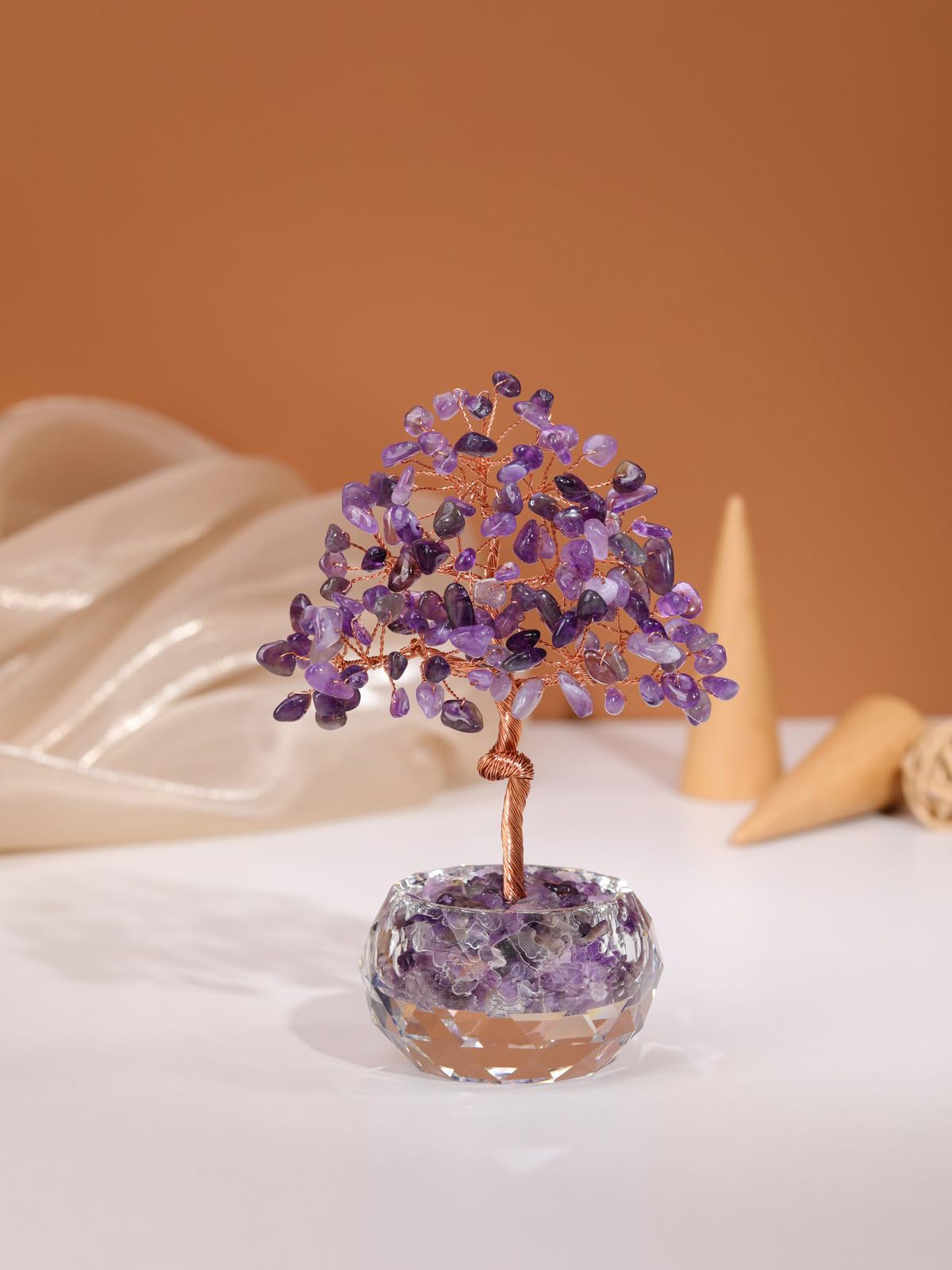 Jovivi Large Amethyst Crystals Tree, 5.51"-5.91" Natural Crystal Healing Stones Tree Glass Bowl Base Gemstone Money Trees Feng Shui Good Luck Home Desk Decor