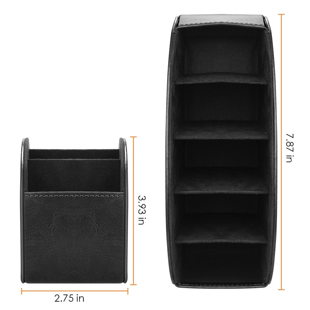 SITHON Remote Control Holder with 5 Compartments - PU Leather Remote Caddy Desktop Organizer Store TV, DVD, Blu-Ray, Media Player, Heater Controllers, Black