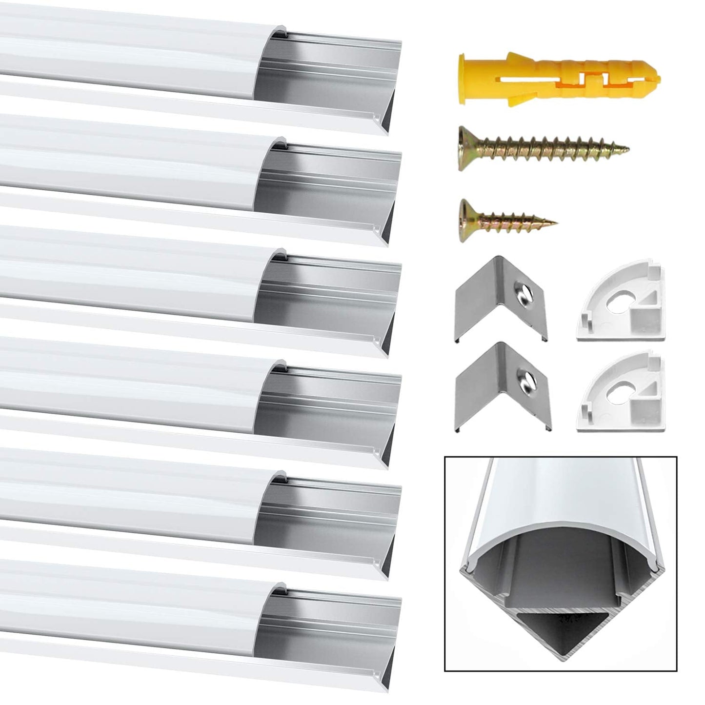 Jirvyuk Led Aluminum Profile, 6 Pack 1m/3.3ft V Shape LED Channel, Led Diffuser, Aluminum Extrusion for LED Strip Lights with Cover, End Caps and Metal Mounting Clips (Milky White)