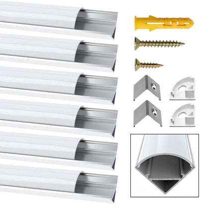 Jirvyuk Led Aluminum Profile, 6 Pack 1m/3.3ft V Shape LED Channel, Led Diffuser, Aluminum Extrusion for LED Strip Lights with Cover, End Caps and Metal Mounting Clips (Milky White)