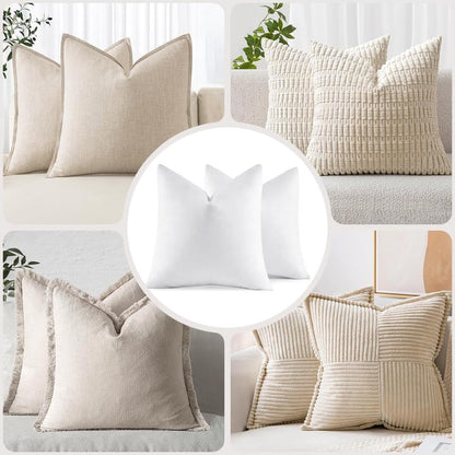 MIULEE 22x22 Pillow Inserts,Set of 2 Down Feather Throw Pillows for Couch Sofa Bed, Decorative Fluffy Throw Pillow Inserts Cotton Fabric,White