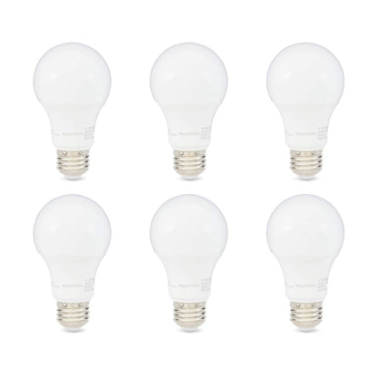 Amazon Basics A19 LED Light Bulbs, 60 Watt Equivalent, Energy Efficient 9W, E26 Standard Base, Soft White 2700K, Dimmable, 10,000 Hour Lifetime , 6-Pack