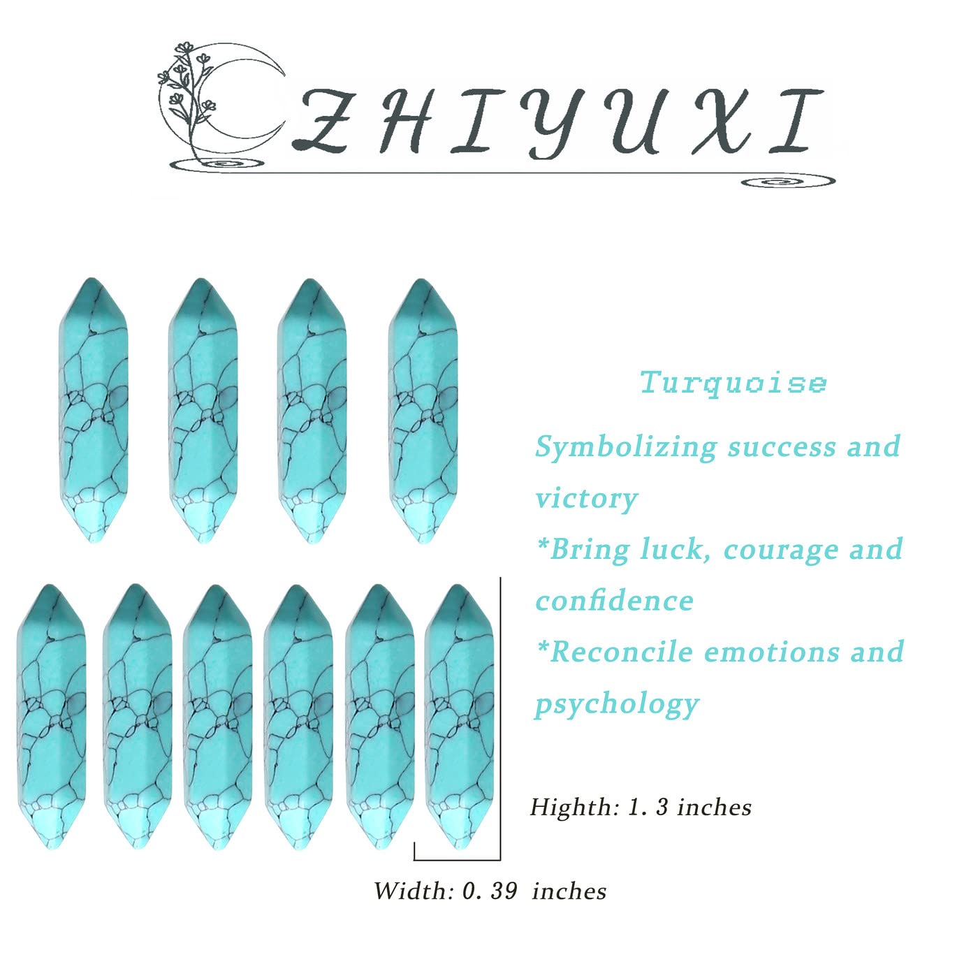 ZHIYUXI Turquoise Stone Crystals Points Bulk Healing Crystals Stones and Crystals Gemstone Tumbled Polished Energy Reiki Healing Stones Crystal Wands Decor Gifts 10 Pcs