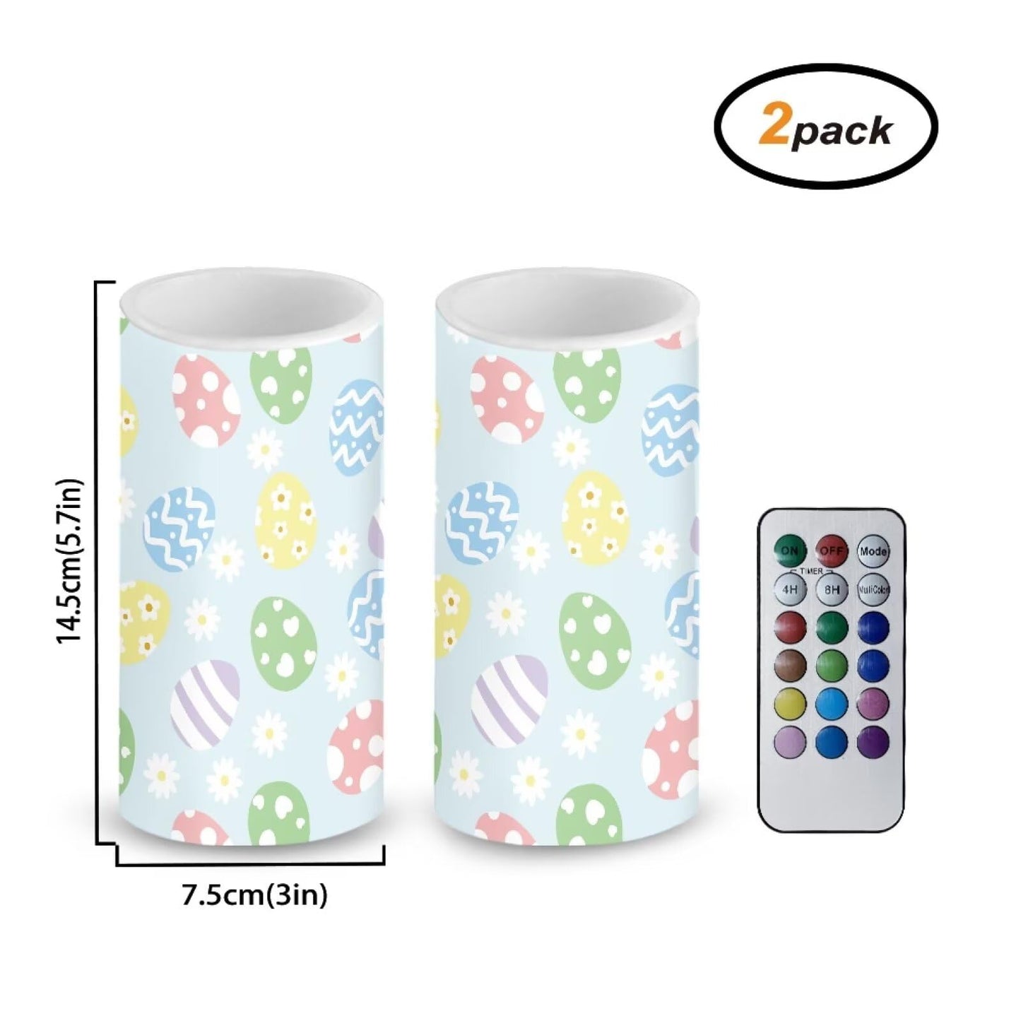 Luarisgur Blue Flameless Candles LED Easter Eggs Decorative Candles Battery Operated Ornage Flickering Candles with 18-Key Remote Timer Pillar for Home Living Room Party Table Decorations