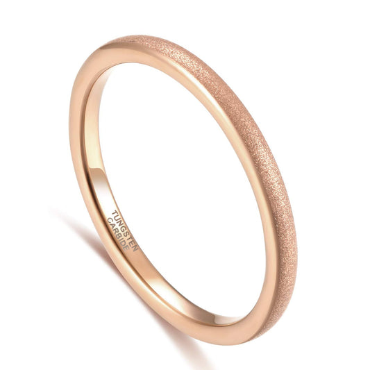 Greenpod 2mm Thin Rose Gold Plated Tungsten Ring for Women Dome Sandblasted Stackable Wedding Bands Comfort Fit Size 4