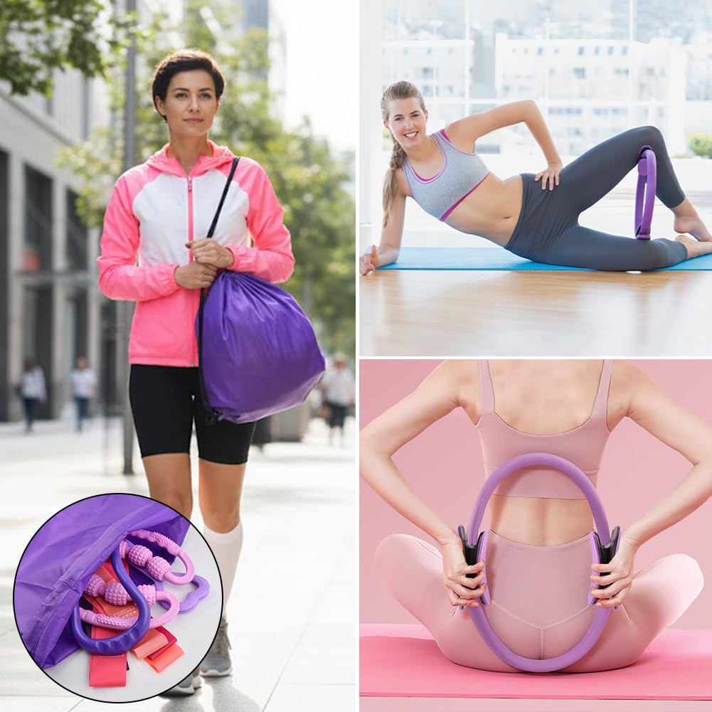Pilates Essentials Kit for Women, 14 Pcs Pilates Equipment for Home Workouts with Yoga Circle Ball Ring, 5 Resistance Bands,Pedal Puller Resistance Band,Anti Slip Socks for Starter Set Accessories