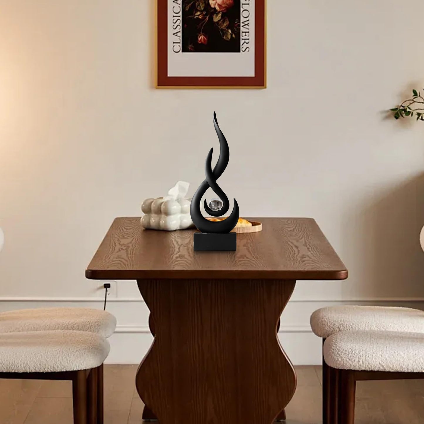 Octdays Black Abstract Statue Sculpture Decorations, 11.61" H Modern Sculptures Home Décor Accents, Resin Art Flame Figurines for Living Room Table Centerpiece Office Desk TV Stand Decor