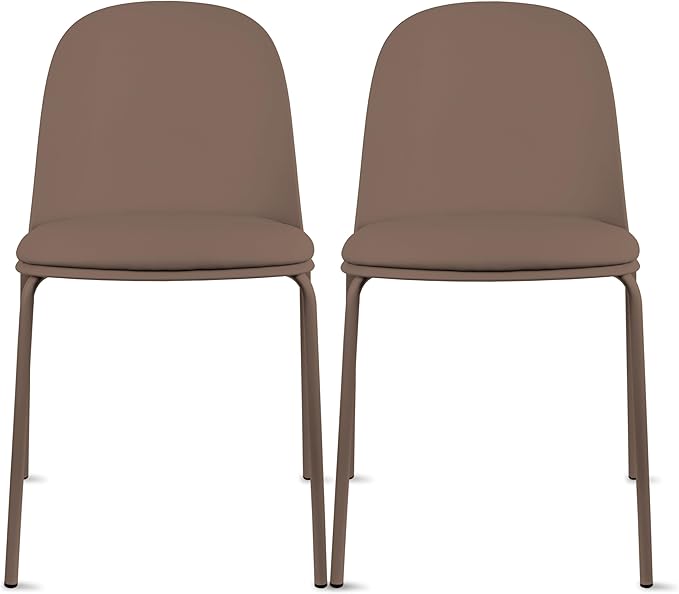 2xhome Parent Modern Stackable Armless Dining Chair | Plastic Shell Seat with Metal Legs | Indoor or Outdoor Use | Home Kitchen Patio (2, Brown, Padded Seat)