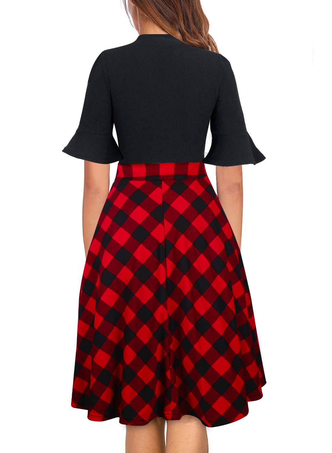 Christmas Plaid Dresses for Women 2025 Red and Black Buffalo Vintage Fit and Flare A Line Hoilday Ladies Dress M