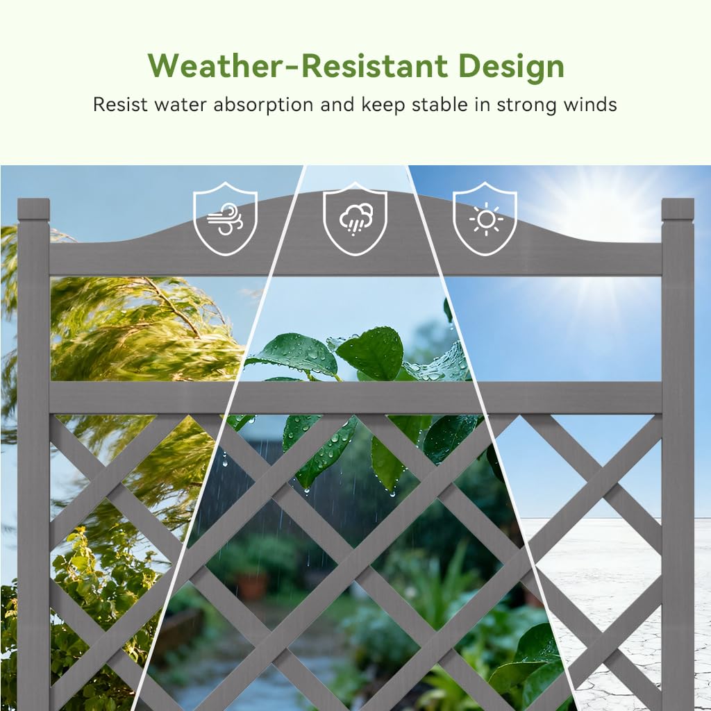 COMHOMA 2 Pack Raised Garden Bed with Trellis and Wheels,48Inch Elevated Planter Box with Drainage Holes,Lattice Privacy Screen for Climbing Plants Vegetables,Outdoor for Patio Balcony Yard,Gray
