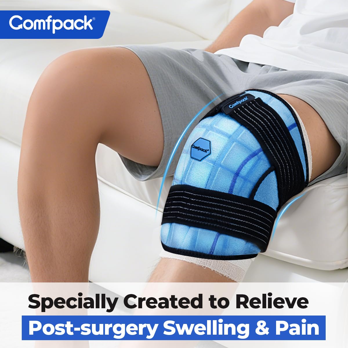 Comfpack Knee Ice Pack Wrap, 2 Hours Long Lasting Coldness Ice & Compression Therapy Flexible Ice Pack for Knee Replacement Surgery, Arthritis Pain, ACL, Swelling, Sports Injuries(23" × 10.3")