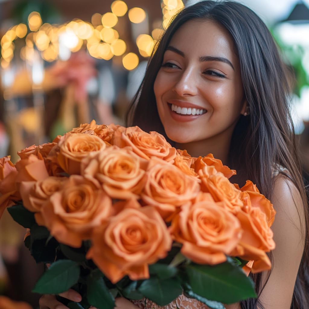 GlobalRose 75 Orange Roses Bouquet - Responsibly Sourced Roses Fresh Flowers - Hand-Picked Flowers Fresh Bouquet for Graduation, Anniversary, Birthday & Special Occasions (3 Bunches of 25 Stems)