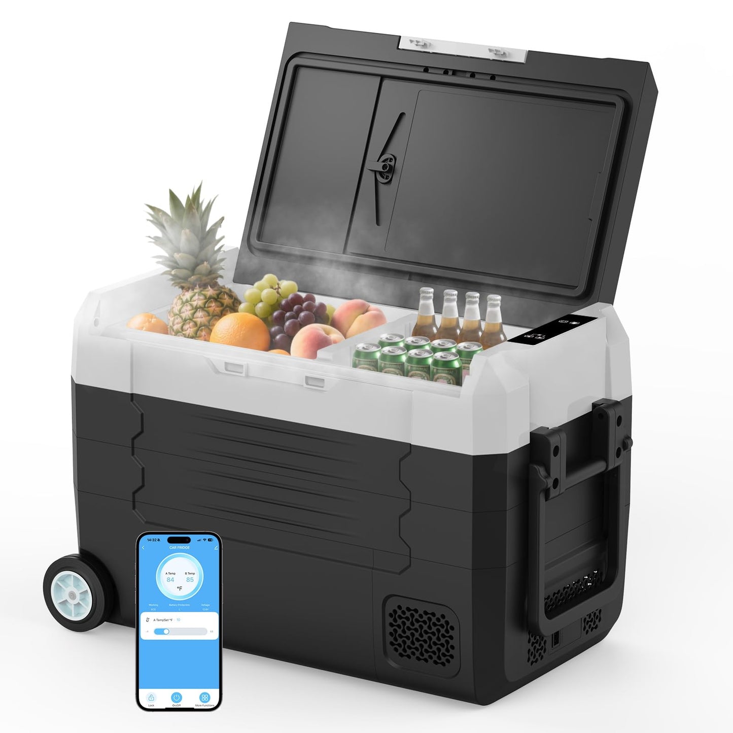 AS 12 Volt Refrigerator 47 Quart Car Fridge Portable Freezer Compressor Cooler APP Control, Electric Cooler -4℉~68℉, 12/24V DC 110~240V AC, Portable Freezer for Camping, Travel, Boat