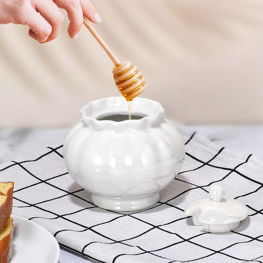 Ursword Iridescent Sugar Bowl with Lid and Spoon, Ceramic Sugar Bowl, 9oz Sugar Jar for Coffee Bar, Salt Box Sugar Containers for Seasoning, Spice, Sauce, Elegant Decor for Kitchen Countertop