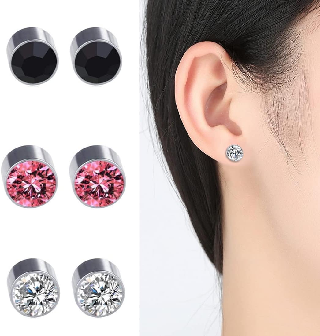 LIUJZZJ 12 Pairs Crystal Rhinestone Magnetic Clip Non Piercing Fake Earrings Fashion Jewelry（Multi-Color）
