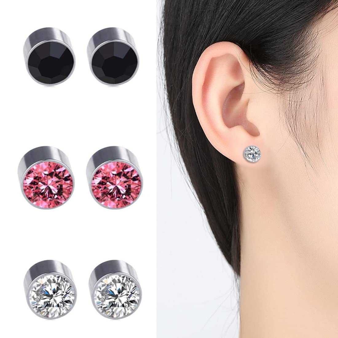 LIUJZZJ 12 Pairs Crystal Rhinestone Magnetic Clip Non Piercing Fake Earrings Fashion Jewelry（Multi-Color）
