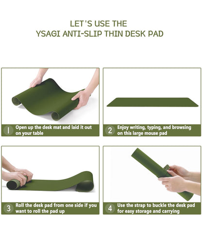YSAGi Non-Slip Desk Pad, Waterproof PVC Leather Desk Table Protector, Ultra Thin Large Mouse Pad, Easy Clean Laptop Desk Writing Mat for Office Work/Home/Decor (60 x 35 cm, Grass Green)