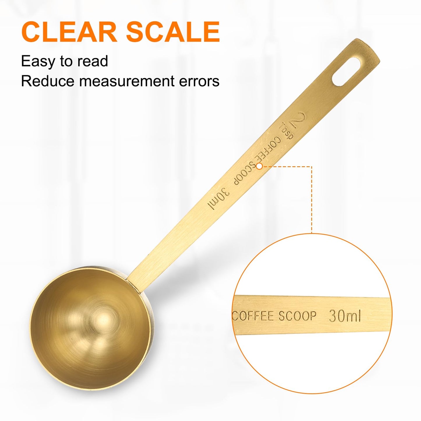 HARFINGTON 2pcs Coffee Scoop Spoon 2tbsp (6tsp, 30ml) 304 Stainless Steel Long Handle Teaspoon/Tablespoon Measuring Spoons Scoops for Tea Sugar Kitchen, Gold
