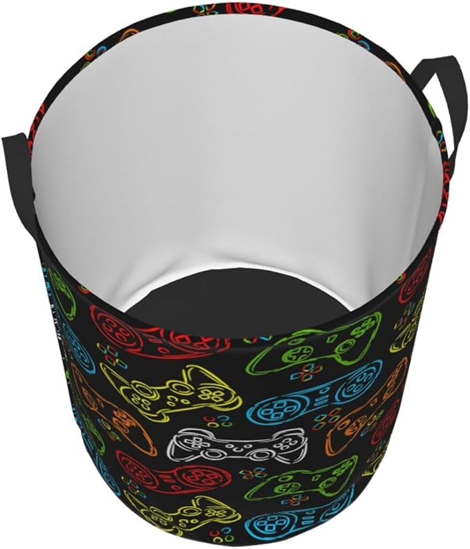 Colorful Game Joystick Silhouettes Laundry Hamper Bag