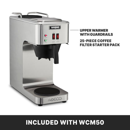 Waring Commercial Café Deco Pour Over Coffee Brewer, 3 Gallons per Hour, 2 Individual Warmers, Fits Large 64 oz Decanters, Stainless Steel, No Plumbing, NSF Certified, WCM50