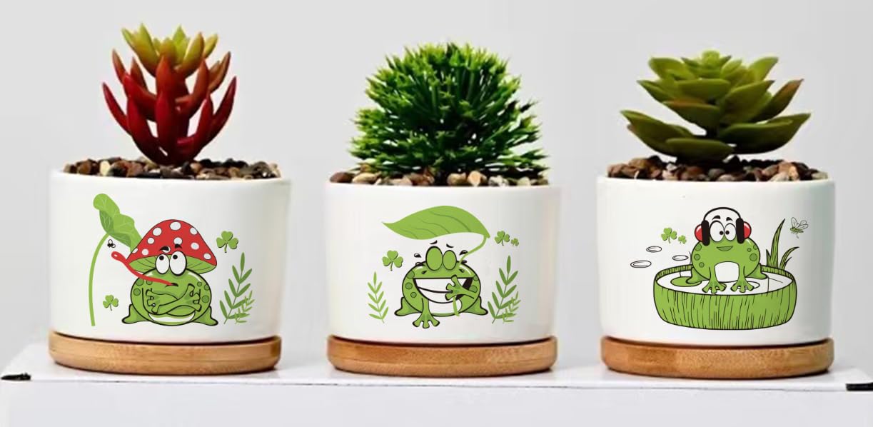 KONROOWEI 3 Pcs Frog Plant Pots,Funny Frog Planter Gifts for Women,for Indoor Plants Garden Planters Succulent Pots, with Drainage Holes and Saucer(No Plants)