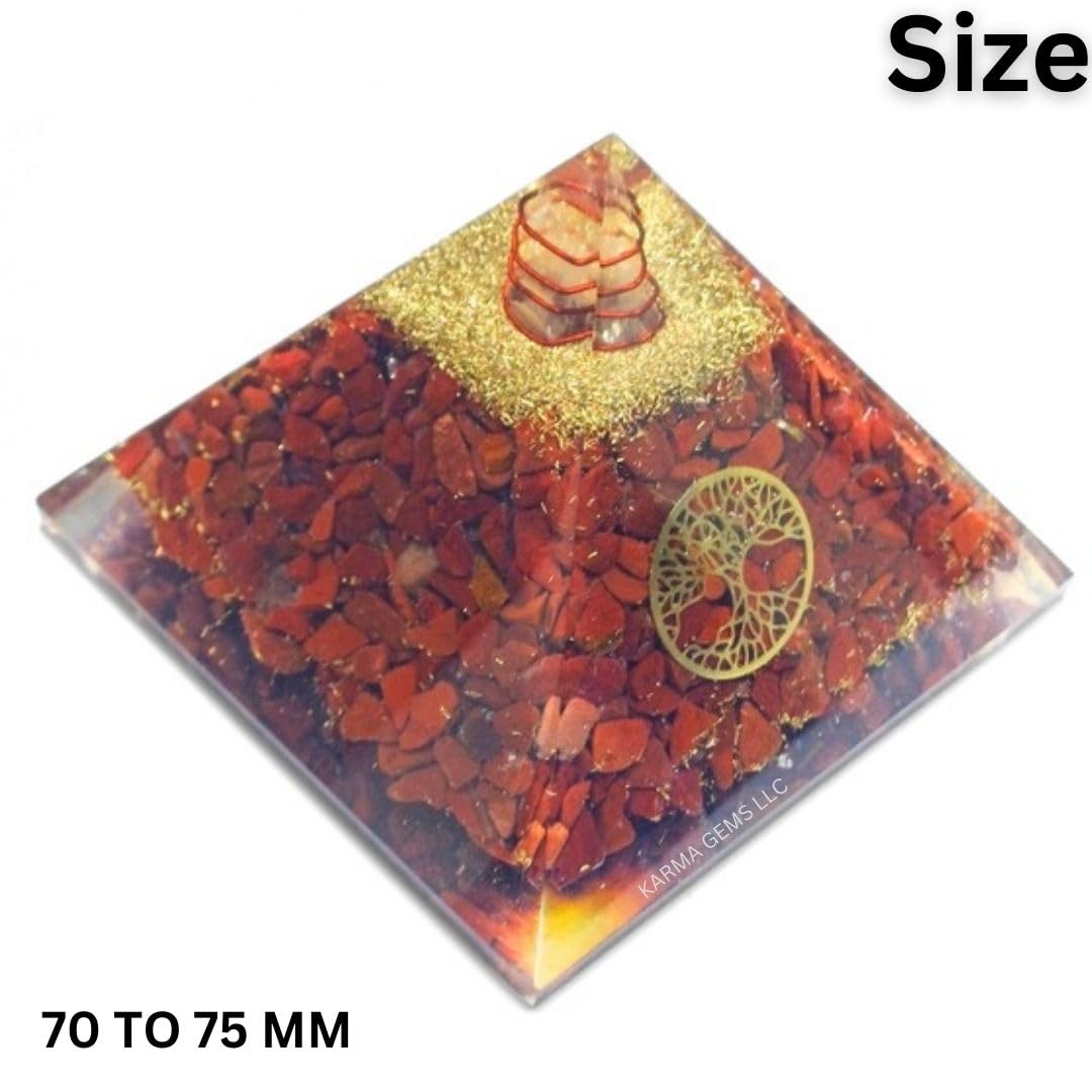Red Jasper, Orgone Pyramid, Healing Crystal Pyramid, Pyramid Crystal Gemstone Pyramid for Meditation, Office Decor, Birthday Gifts, Chakra Balance, Witchy Gift, Office Decor for Women - Karma's Gems