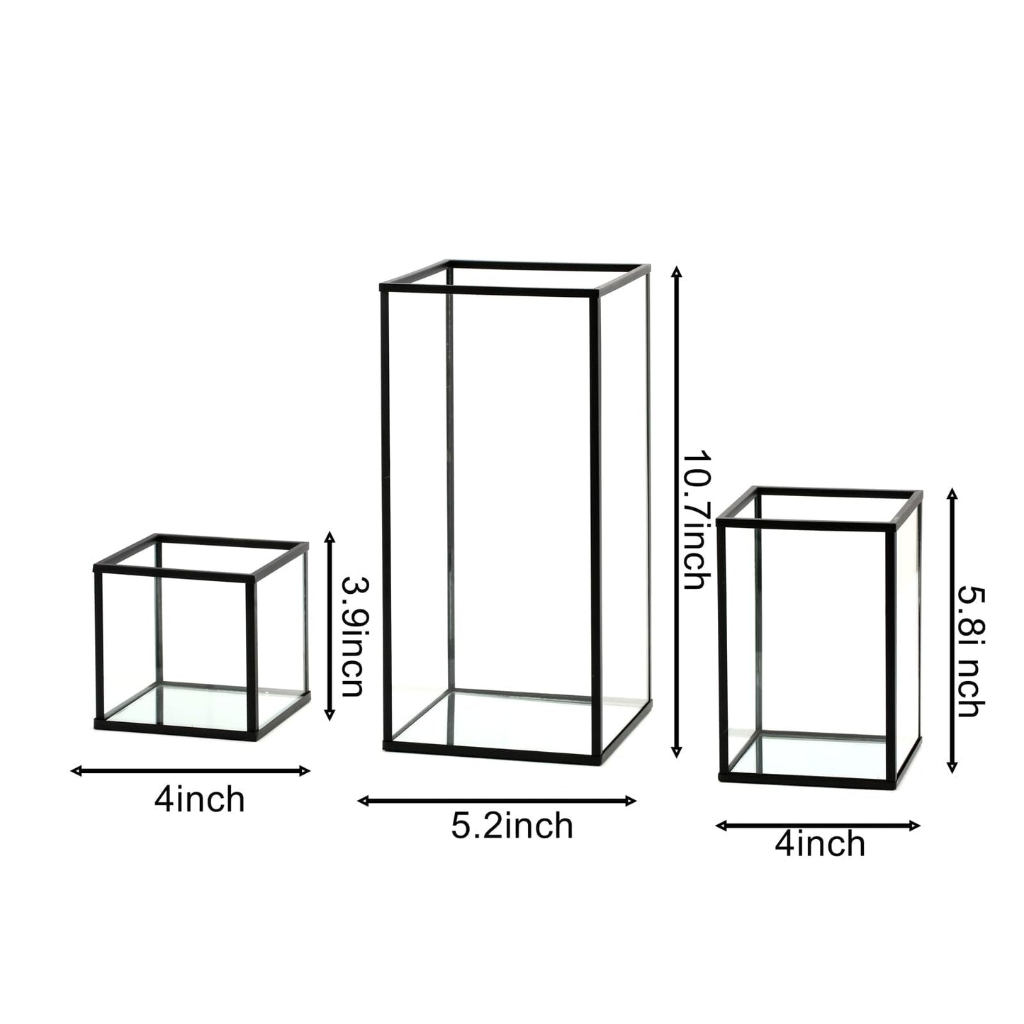 PHOSPHOR Glass Hurricane Candle Holder Set of 3 PCS Black Hurricane Candleholders for Wedding Party Holiday Birthday Home Decor Lanter