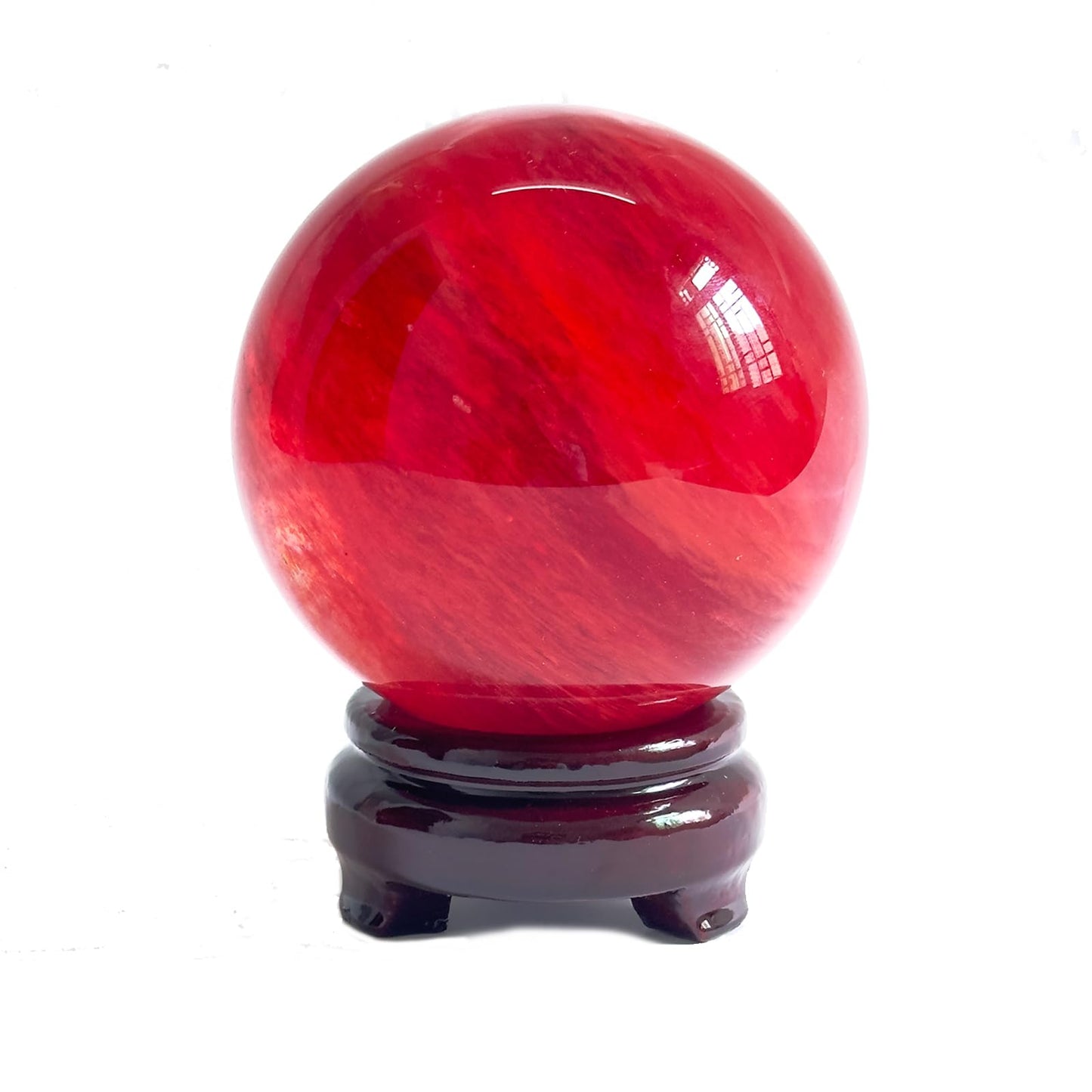 Lodkksg Red Crystal Ball(90mm-3.54 inches) with Display Stand—Natural Ruby Sphere for Decoration and Divination