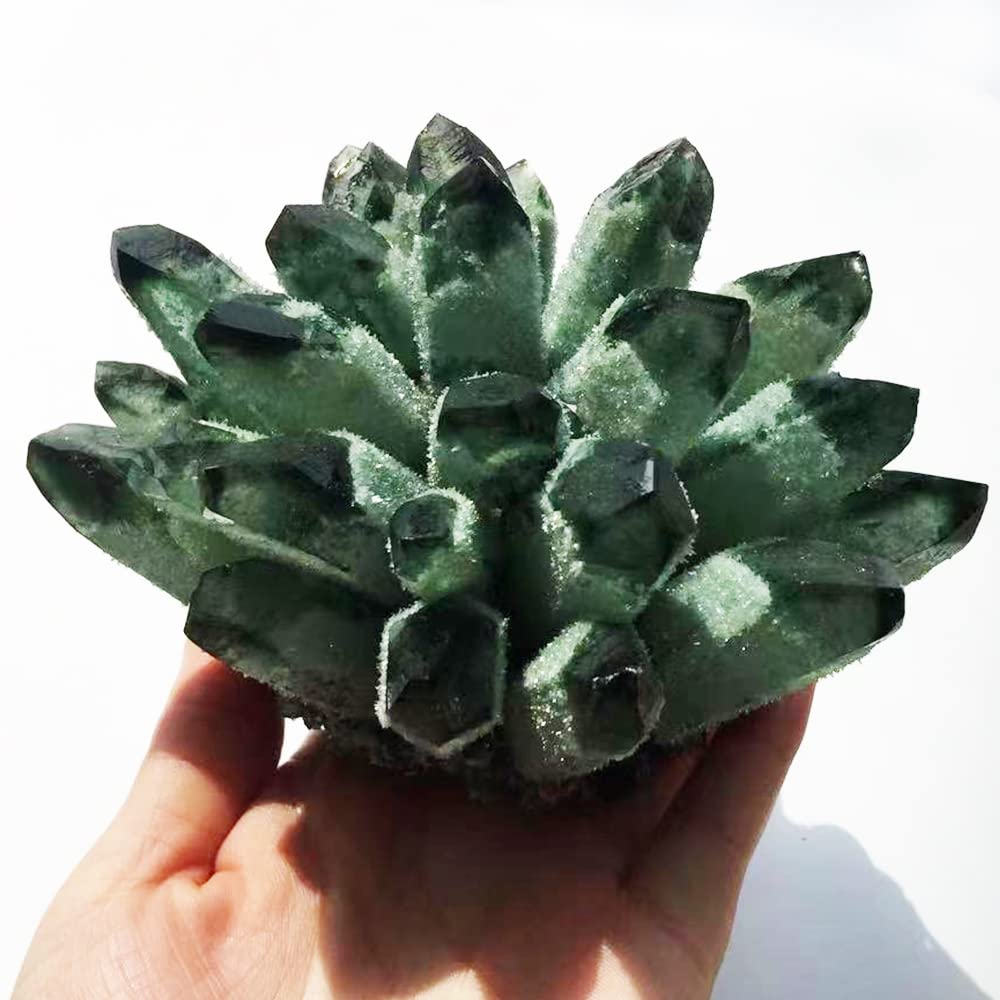 MDYSC Natural Crystal Cluster Clear Quartz Mineral Green Ghost Crystal Cluster Amethsyt Cluster Healing Ornament (Green Ghost Cluster, 0.88-1.1lb)