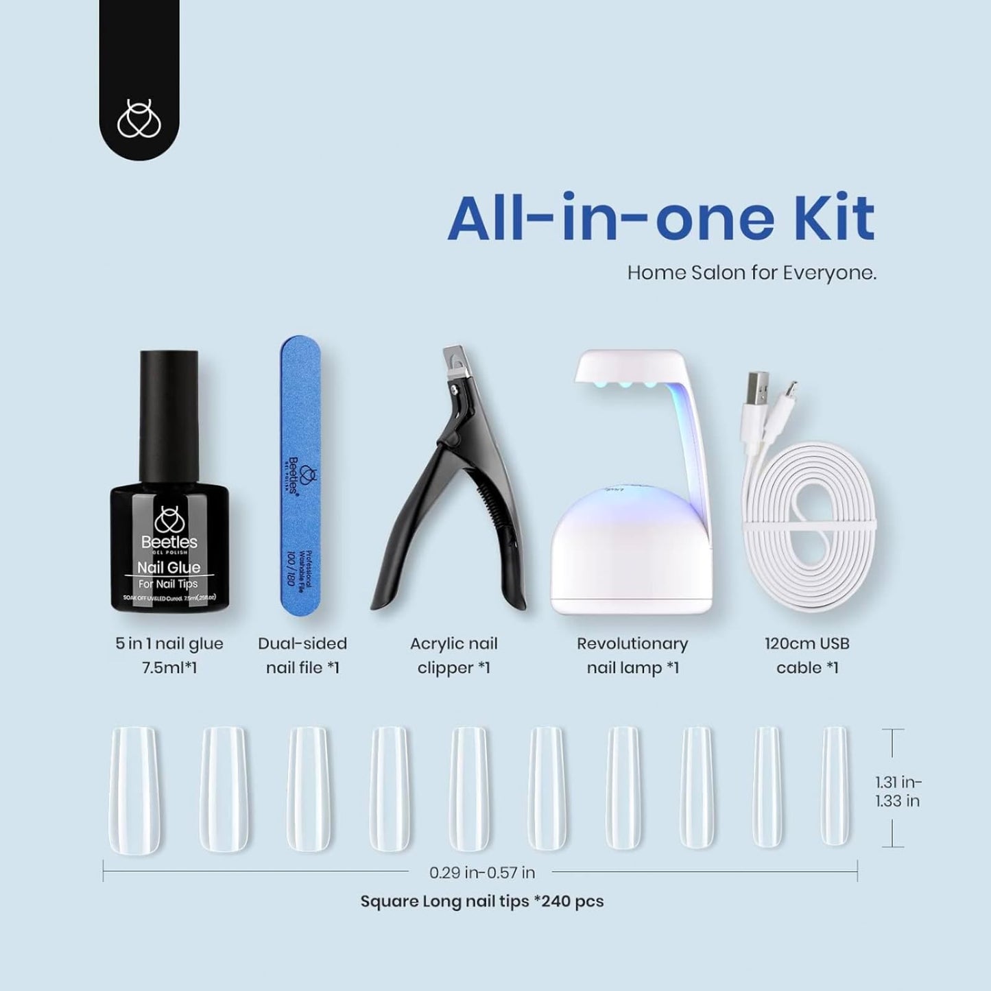 Beetles Gel Nail Extension Kit Almond Shape, Easy 9 in 1 Glue Uv Led Set Etch X Nail Tips Short Almond Half Matte Tips, Gift for Women & Girls, 504 pcs