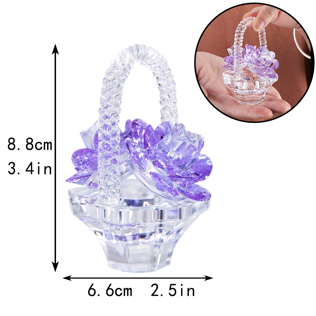 H&D HYALINE & DORA Crystal Flower Basket Figurine Purple Glass Ornament