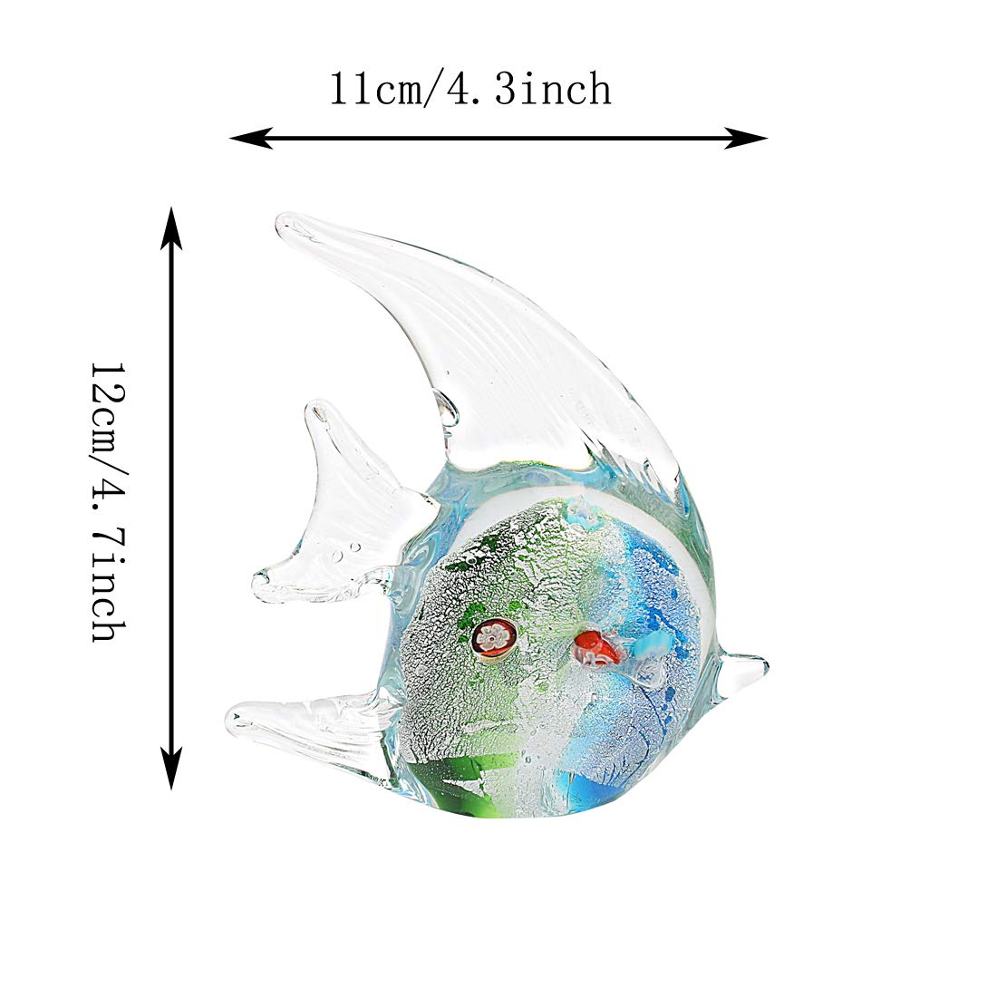 Quligeta Hophen Angel Fish Art Glass Blown Handmade Sea Animal Figurine Sculpture Home Decor Collectible Statue Paper Weight Gift Ornament (Small Green)