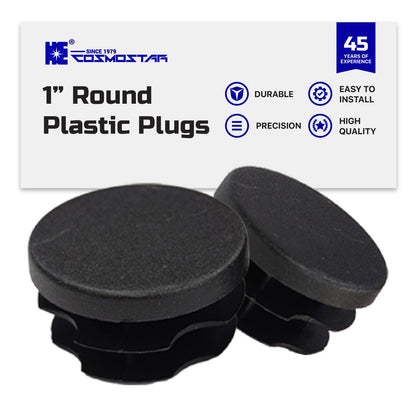 Cosmostar Outer Diameter 1" (25.4 mm) Round Plastic Plugs – Fits 0.85"–0.92" ID Tubes – Black End Caps, 10 Pack