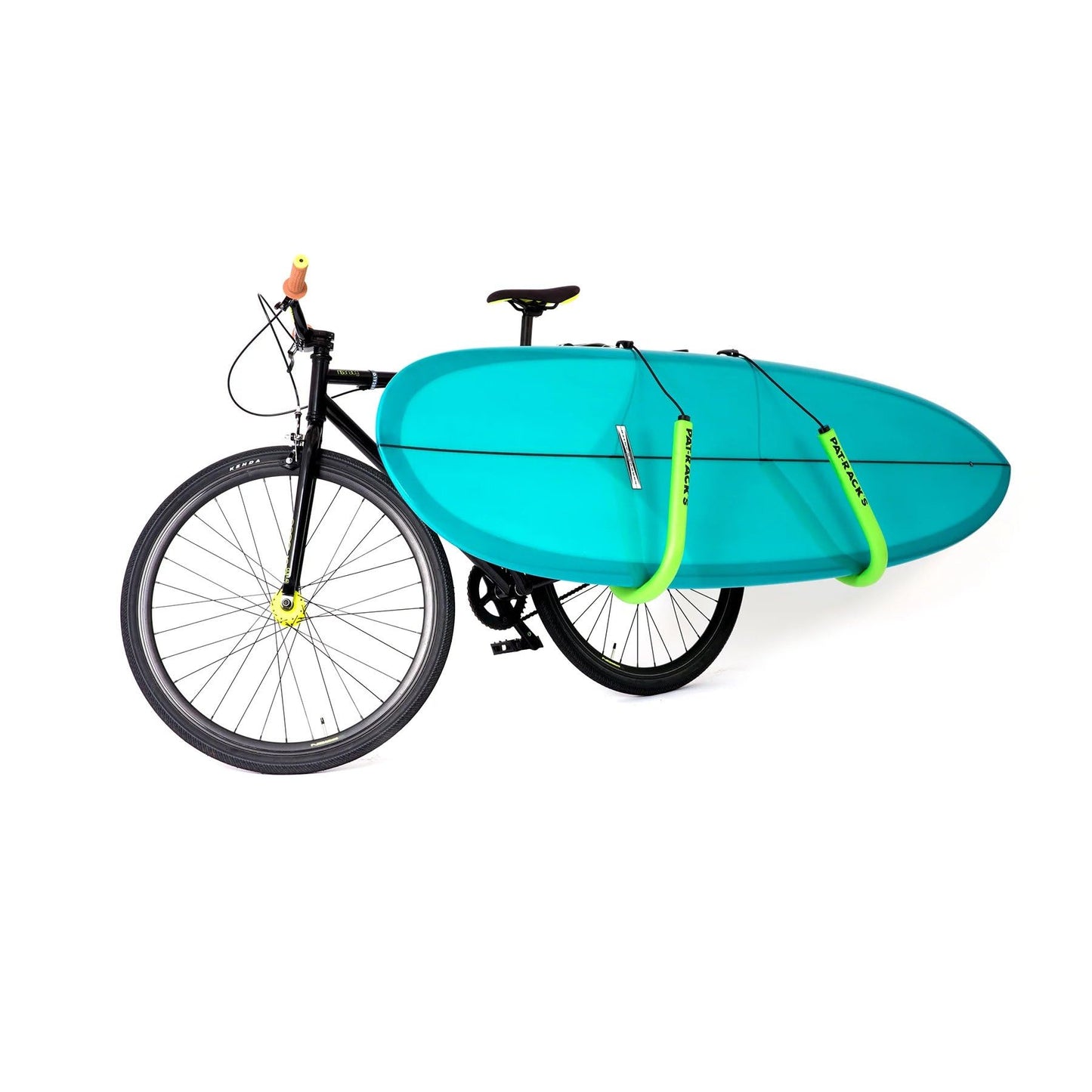 PAT RACKS Premium Longboard Bike Rack – Dual Arm Bicycle Carrier, 12mm Foam, Adjustable Seat Post Attachment, Easy Fast Install, Longboards, SUP Paddle Boards, Shortboards, Bodyboards, Boogie Boards