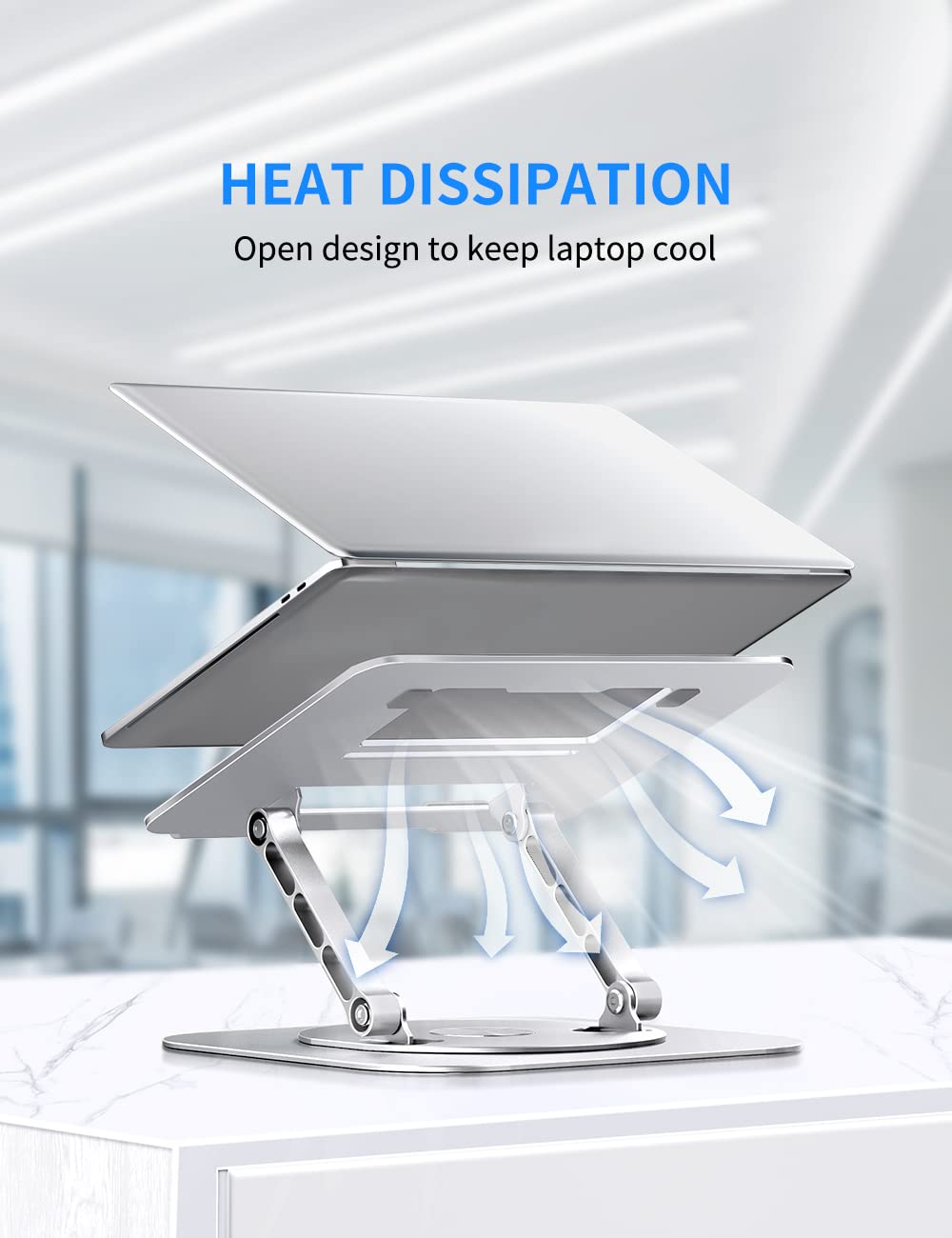 AOEVI Adjustable Computer Stand with 360 Rotating Base, Ergonimic Foldable Laptop Riser for Desk Compatible with MacBook Pro/Air Notebook up to 16 Inches, Silver