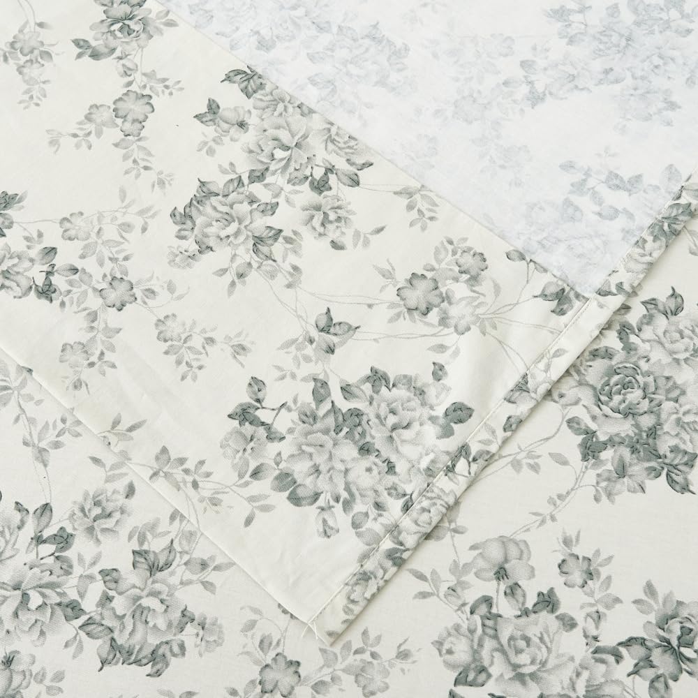 DAUAOTO 100% Cotton Bedding Printed Sheets Set for Queen Size Bed Up to 14" Deep Mattress, Toile Rose Floral Pattern Bedlinen Sets, Gray