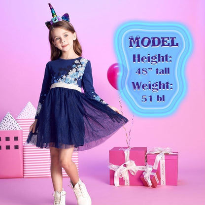 VIKITA Toddler Girl Dress Winter Long Sleeve Tutu Party Dresses for Girls 3-7 Years, Knee-Length (LH4583, 4T)