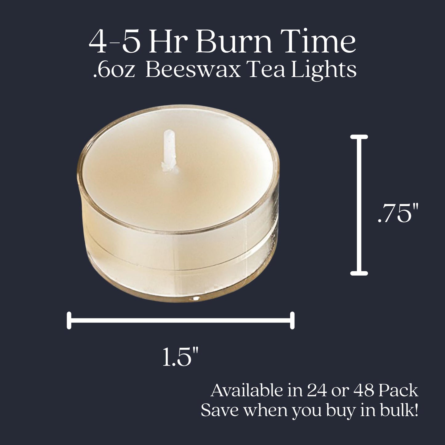Bluecorn Beeswax Tea Light Candles, 100% Pure Natural Bees Wax, Ivory White Tea Lights, Fragrance Free, Paraffin & Soy Free Candle Wax, Clean Burning, Long Lasting (4-5 Hrs), American Made, 48 Pack