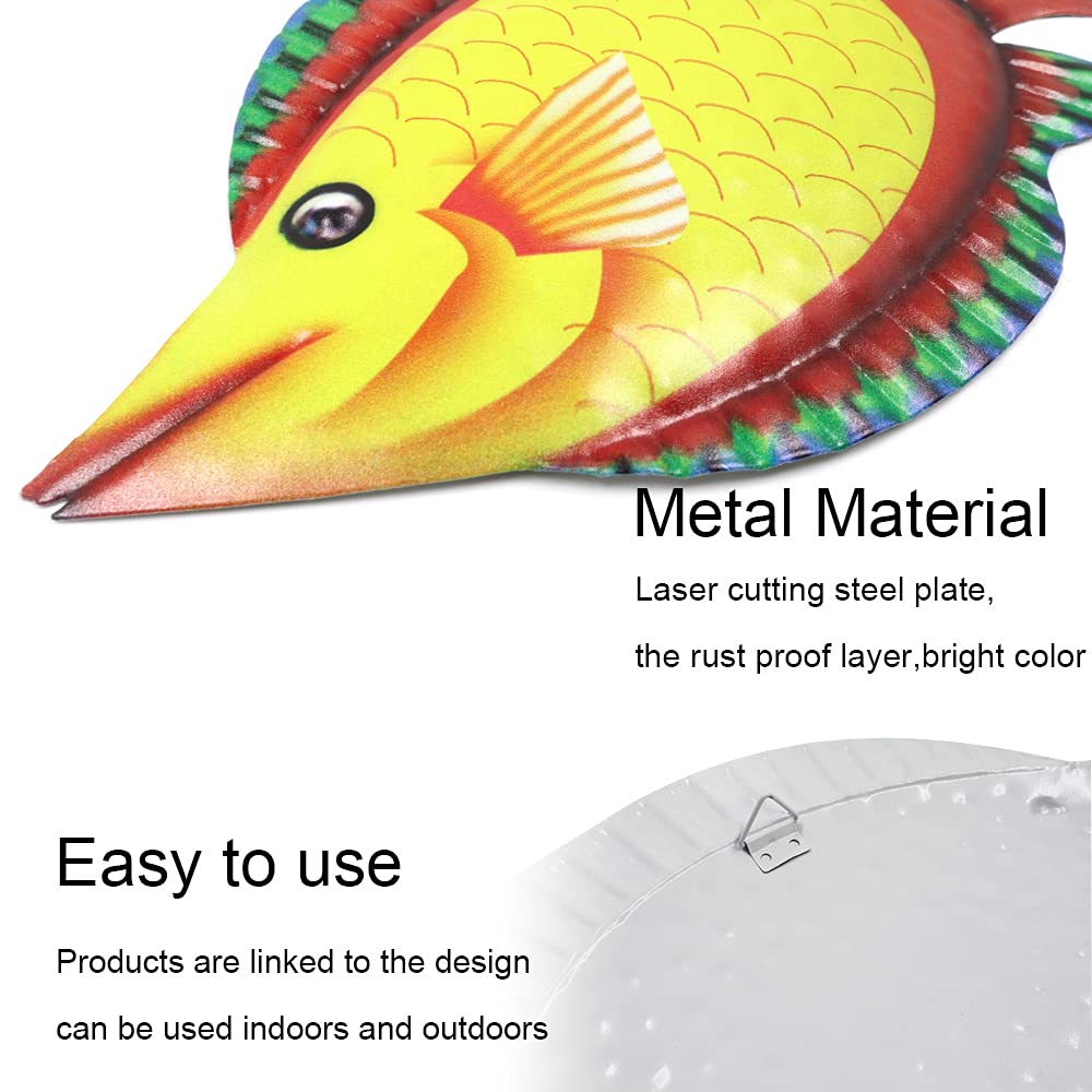 N\A NA 2Pcs Metal Fish Wall Art Decor, Metal Fish Wall Sculptures, Ocean Themed Metal Art Wall Decor, Metal Tropical Fish Art Wall Decoration (Green, Yellow)