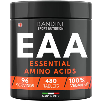 Bandini® EAA Essential Amino Acids | 480 Tablets 96-Day Supply | with All 9 EAAs Intra, Pre and Post Workout | Amino Acid Supplements for Sport | NO Additives, EAA Amino acids, Vegan Friendly