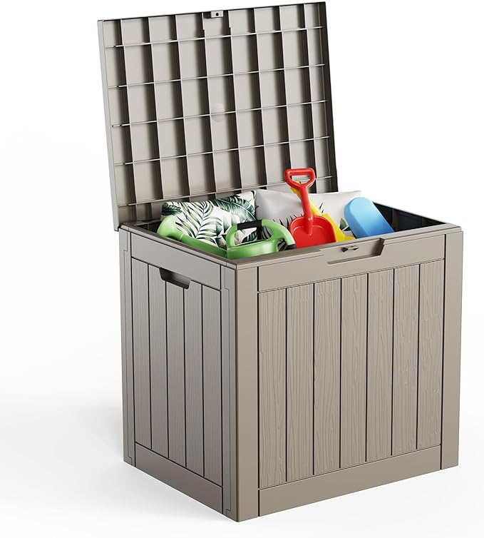 EasyUp 33Gal Outdoor Deck Box, Lager Patio Storage Box Indoor and Outdoor Use,Resin Storage Bin for Patio Furniture Cushions Garden Tools, Package Delivery (Gray)